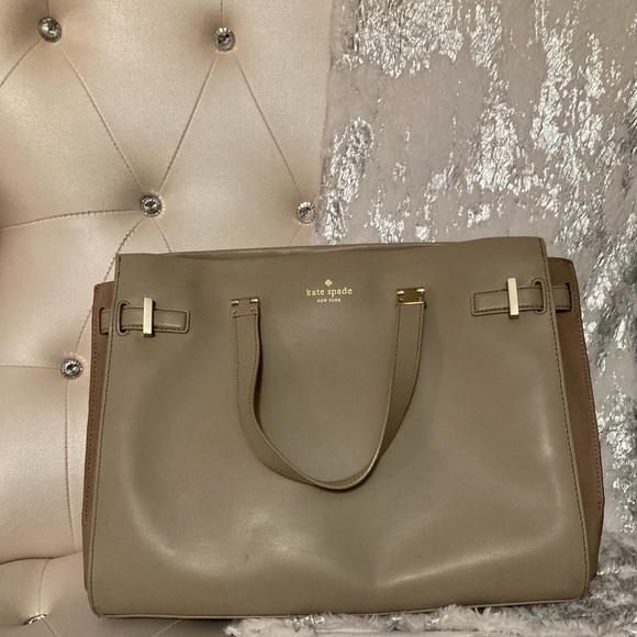 Kate Spade Parker Street Aisley Leather Suede Large Warm Putty Handbag Crossbody - Picture 3 of 16